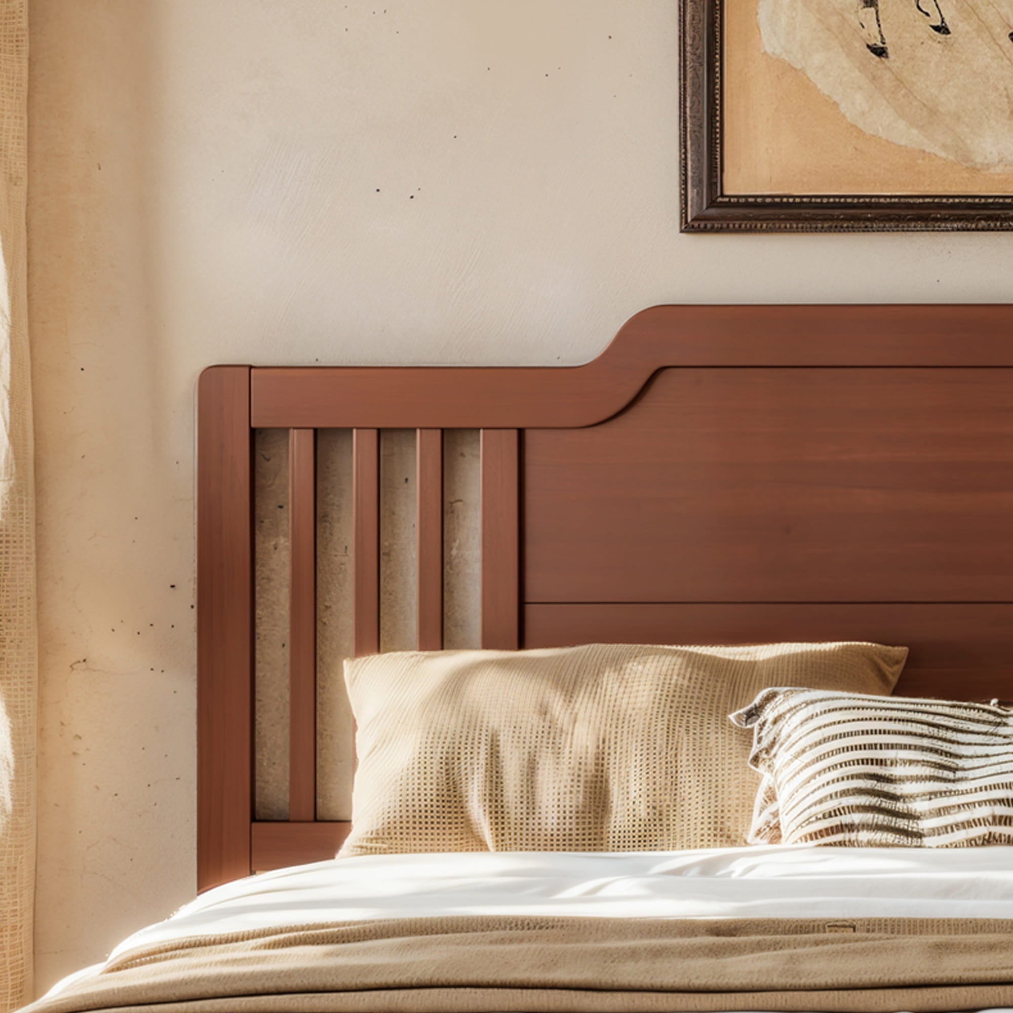 Bellemave® Bamboo Platform Bed Frame with Tall Headboard & Wood Slat Support, Mid-Century Modern for Master Bedroom, Couples, Guest Suite - Bellemave
