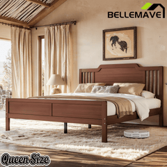 Bellemave® Bamboo Platform Bed Frame with Tall Headboard & Wood Slat Support, Mid-Century Modern for Master Bedroom, Couples, Guest Suite - Bellemave