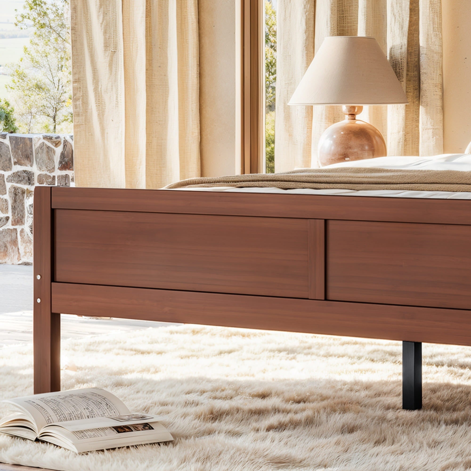 Bellemave® Bamboo Platform Bed Frame with Tall Headboard & Wood Slat Support, Mid-Century Modern for Master Bedroom, Couples, Guest Suite - Bellemave