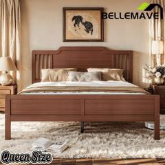 Bellemave® Bamboo Platform Bed Frame with Tall Headboard & Wood Slat Support, Mid-Century Modern for Master Bedroom, Couples, Guest Suite - Bellemave