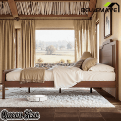 Bellemave® Bamboo Platform Bed Frame with Tall Headboard & Wood Slat Support, Mid-Century Modern for Master Bedroom, Couples, Guest Suite - Bellemave
