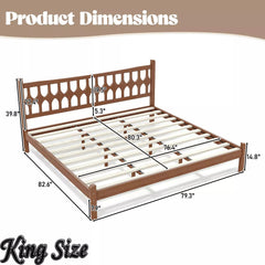 Bellemave® Bamboo Platform Bed with Diamond-shaped headboard, Solid Bamboo-made Bed Frame with Support Slats, for Bedroom, Guest Rooms, Brown - Bellemave