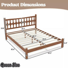 Bellemave® Bamboo Platform Bed with Diamond-shaped headboard, Solid Bamboo-made Bed Frame with Support Slats, for Bedroom, Guest Rooms, Brown - Bellemave