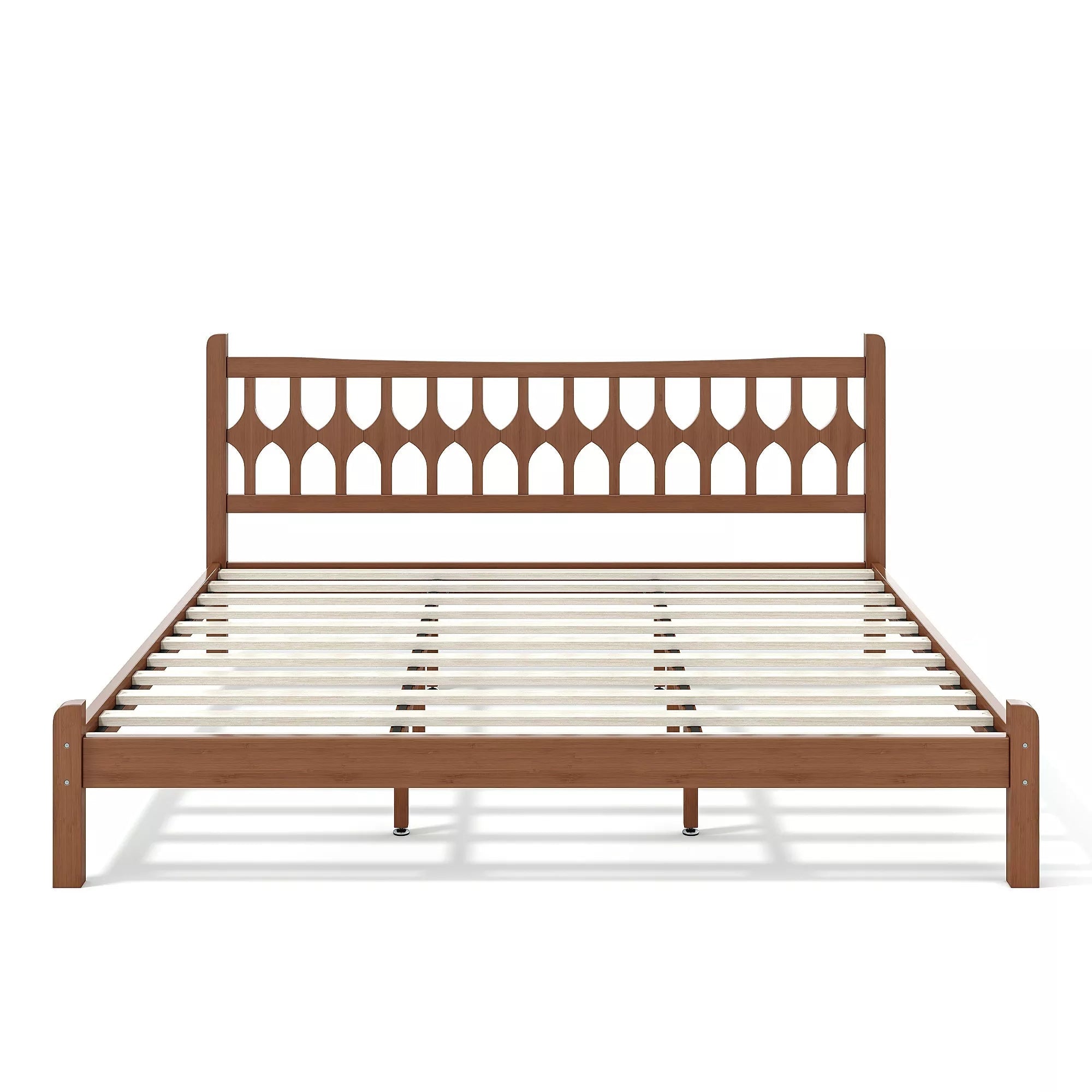 Bellemave® Bamboo Platform Bed with Diamond-shaped headboard, Solid Bamboo-made Bed Frame with Support Slats, for Bedroom, Guest Rooms, Brown - Bellemave