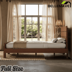 Bellemave® Bamboo Platform Bed with Modern Headboard, Bamboo Bed Frame Construction, Reinforced Support Slats Design No Box Spring Required,Brown - Bellemave
