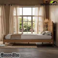 Bellemave® Bamboo Platform Bed with Modern Headboard, Bamboo Bed Frame Construction, Reinforced Support Slats Design No Box Spring Required,Brown - Bellemave