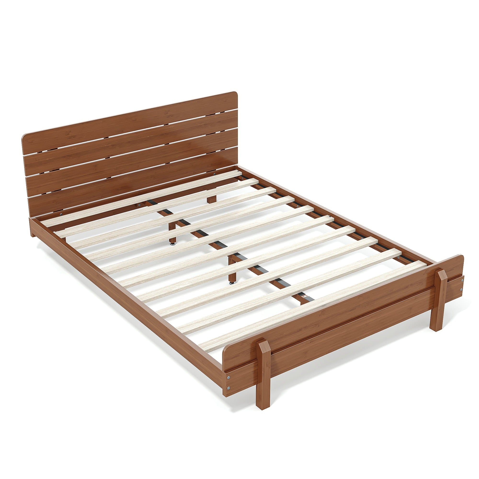 Bellemave® Bamboo Platform Bed with Modern Headboard, Bamboo Bed Frame Construction, Reinforced Support Slats Design No Box Spring Required,Brown - Bellemave