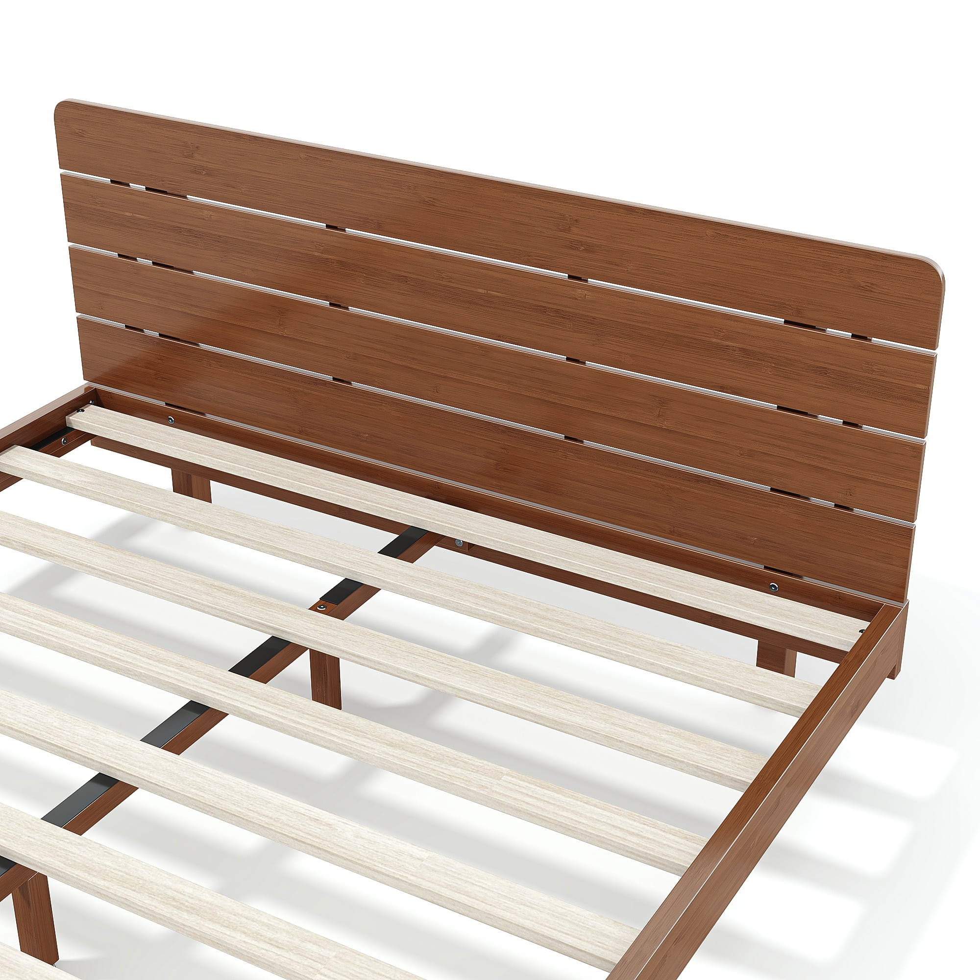 Bellemave® Bamboo Platform Bed with Modern Headboard, Bamboo Bed Frame Construction, Reinforced Support Slats Design No Box Spring Required,Brown - Bellemave