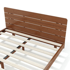 Bellemave® Bamboo Platform Bed with Modern Headboard, Bamboo Bed Frame Construction, Reinforced Support Slats Design No Box Spring Required,Brown - Bellemave