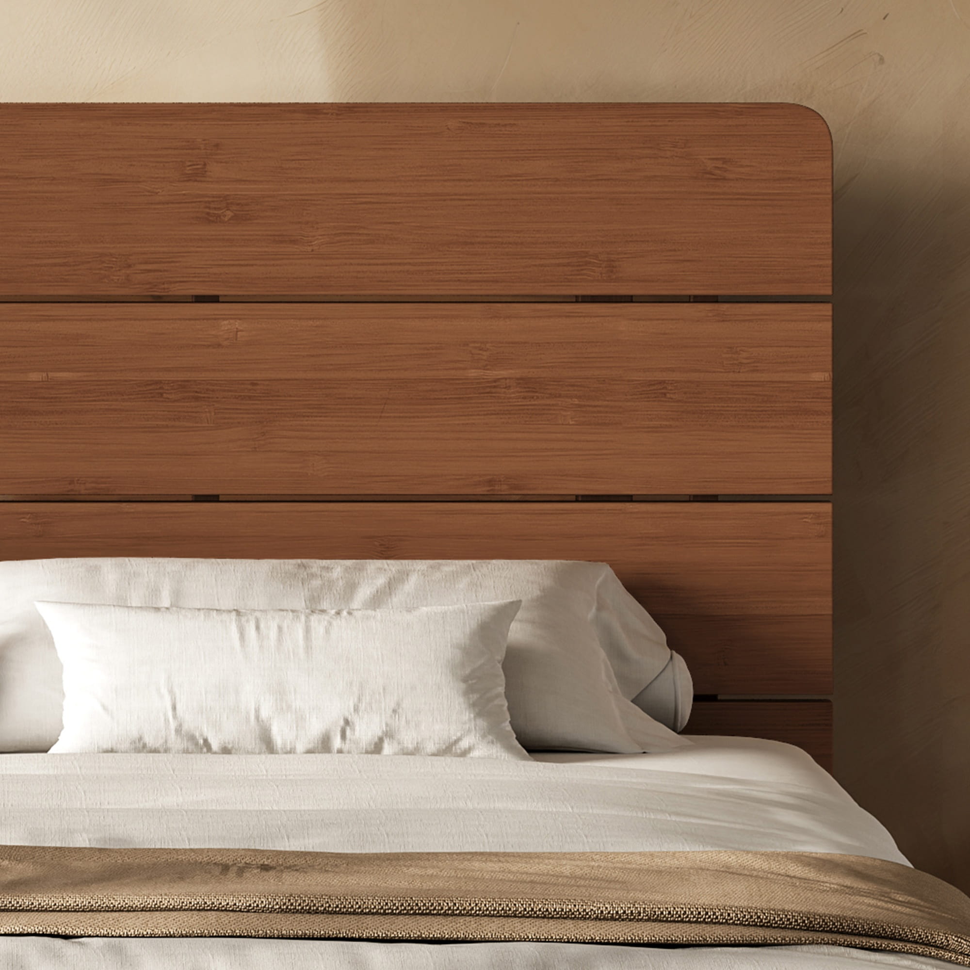 Bellemave® Bamboo Platform Bed with Modern Headboard, Bamboo Bed Frame Construction, Reinforced Support Slats Design No Box Spring Required,Brown - Bellemave