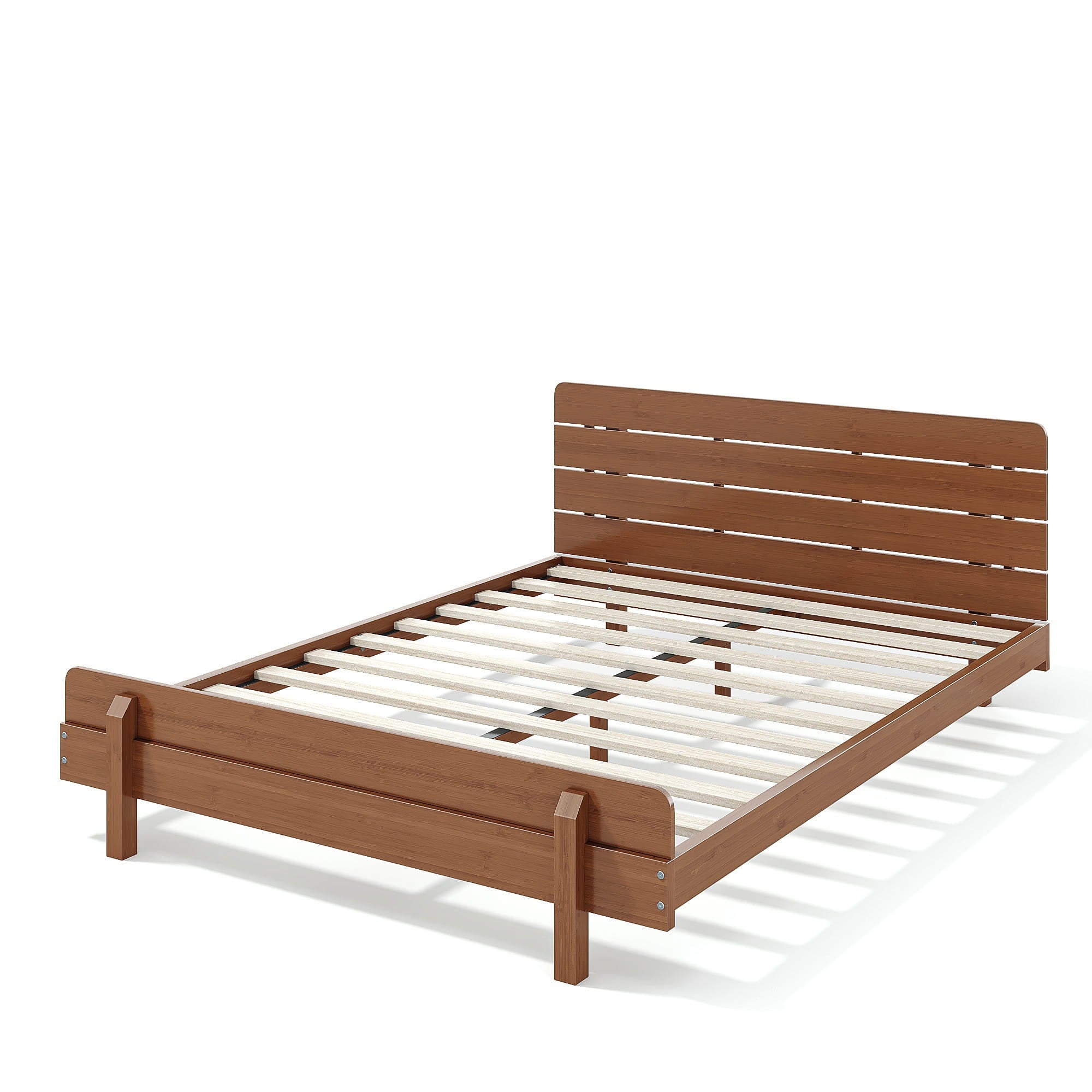 Bellemave® Bamboo Platform Bed with Modern Headboard, Bamboo Bed Frame Construction, Reinforced Support Slats Design No Box Spring Required,Brown - Bellemave