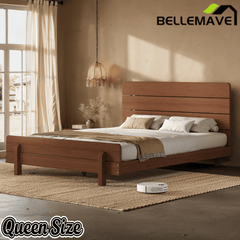 Bellemave® Bamboo Platform Bed with Modern Headboard, Bamboo Bed Frame Construction, Reinforced Support Slats Design No Box Spring Required,Brown - Bellemave