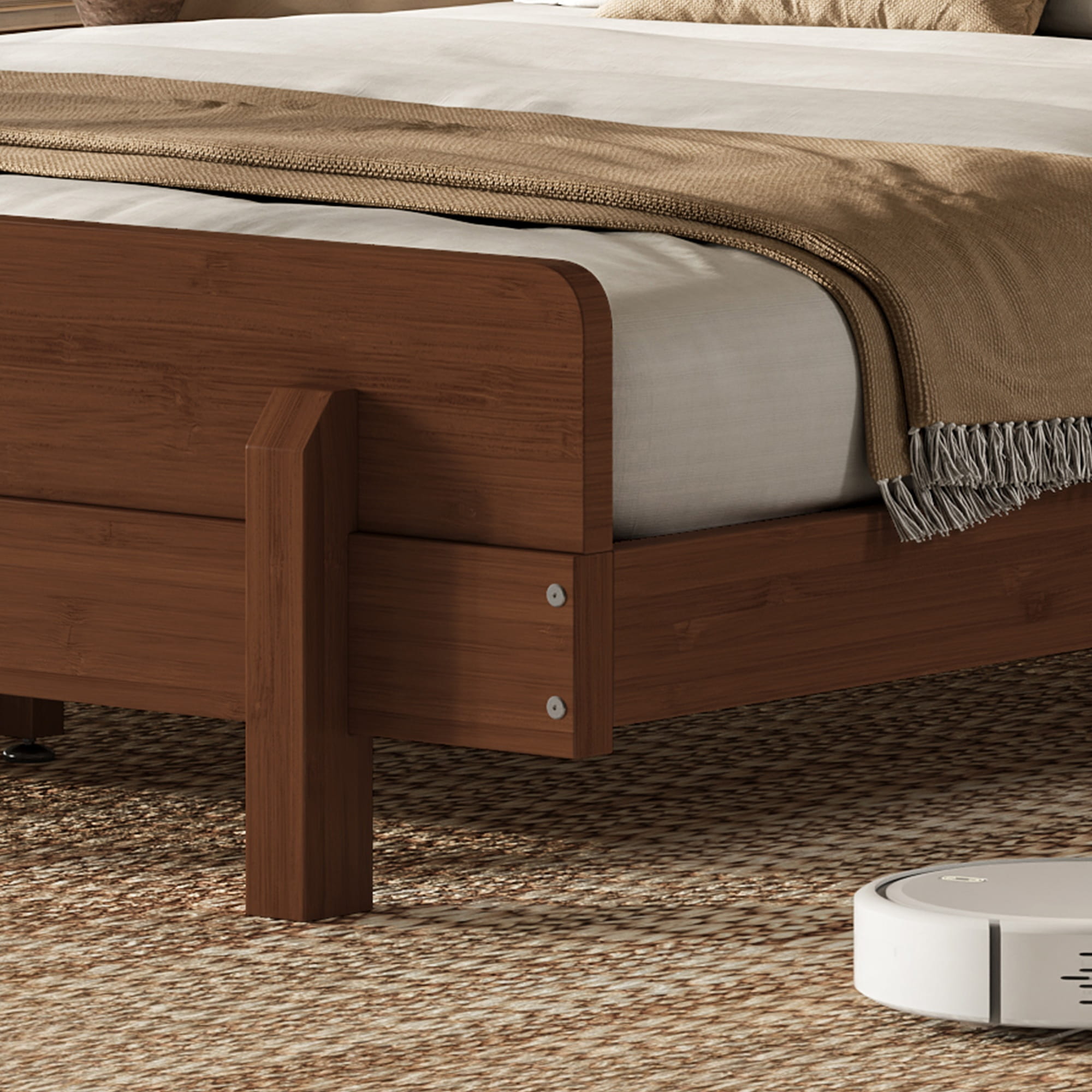 Bellemave® Bamboo Platform Bed with Modern Headboard, Bamboo Bed Frame Construction, Reinforced Support Slats Design No Box Spring Required,Brown - Bellemave
