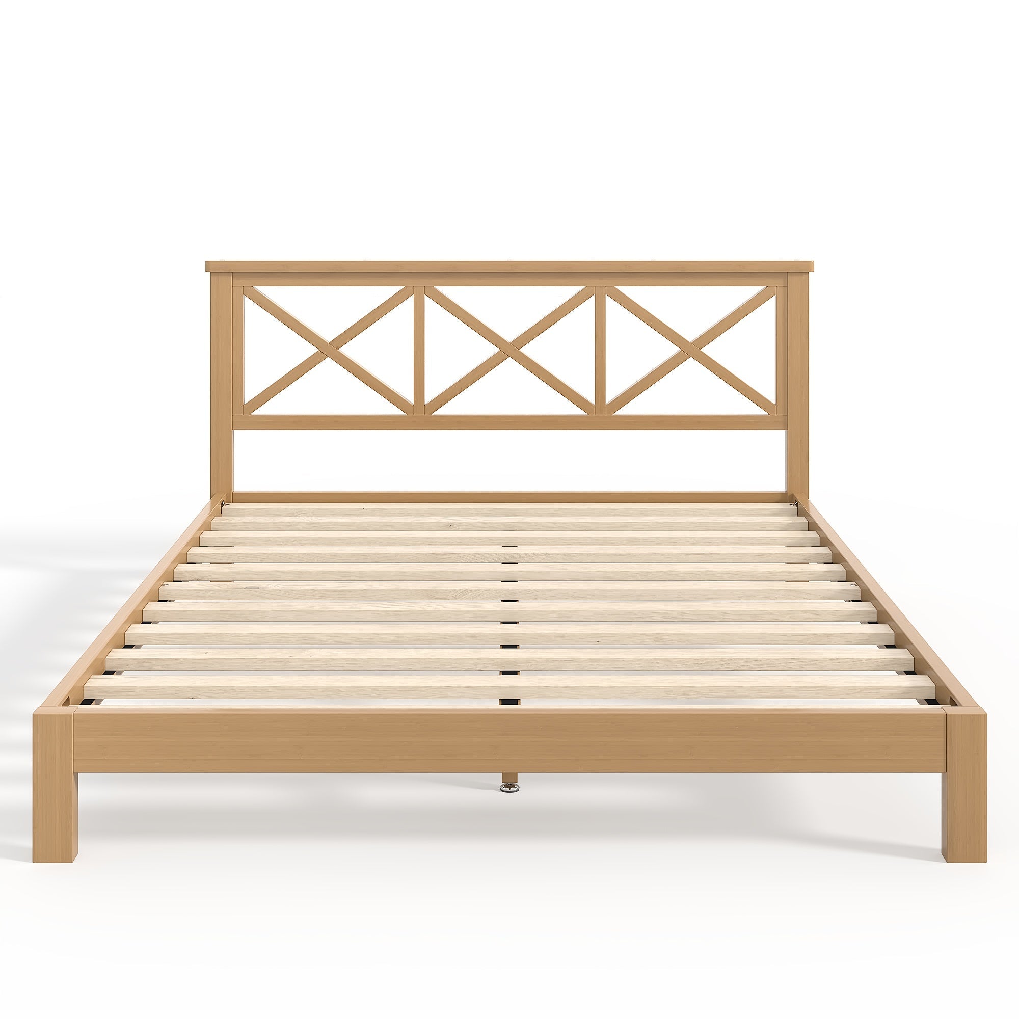 Bellemave® Bamboo Platform Bed with X - Shpaed Design Headboard, Mid - Century Modern Bed Frame with Wooden Solid Support Slats - Bellemave