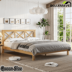 Bellemave® Bamboo Platform Bed with X - Shpaed Design Headboard, Mid - Century Modern Bed Frame with Wooden Solid Support Slats - Bellemave