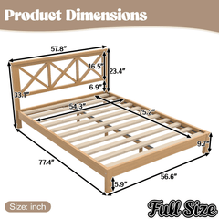 Bellemave® Bamboo Platform Bed with X - Shpaed Design Headboard, Mid - Century Modern Bed Frame with Wooden Solid Support Slats - Bellemave