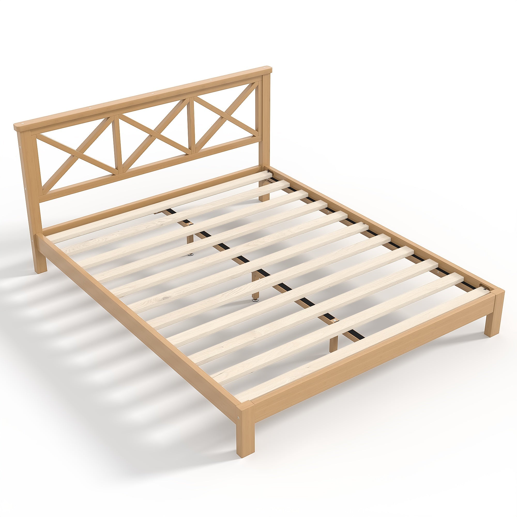 Bellemave® Bamboo Platform Bed with X - Shpaed Design Headboard, Mid - Century Modern Bed Frame with Wooden Solid Support Slats - Bellemave