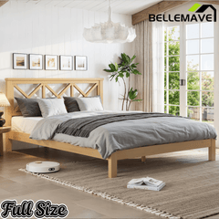Bellemave® Bamboo Platform Bed with X - Shpaed Design Headboard, Mid - Century Modern Bed Frame with Wooden Solid Support Slats - Bellemave