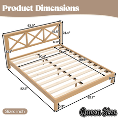 Bellemave® Bamboo Platform Bed with X - Shpaed Design Headboard, Mid - Century Modern Bed Frame with Wooden Solid Support Slats - Bellemave