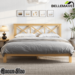 Bellemave® Bamboo Platform Bed with X - Shpaed Design Headboard, Mid - Century Modern Bed Frame with Wooden Solid Support Slats - Bellemave