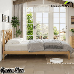 Bellemave® Bamboo Platform Bed with X - Shpaed Design Headboard, Mid - Century Modern Bed Frame with Wooden Solid Support Slats - Bellemave