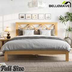 Bellemave® Bamboo Platform Bed with X - Shpaed Design Headboard, Mid - Century Modern Bed Frame with Wooden Solid Support Slats - Bellemave