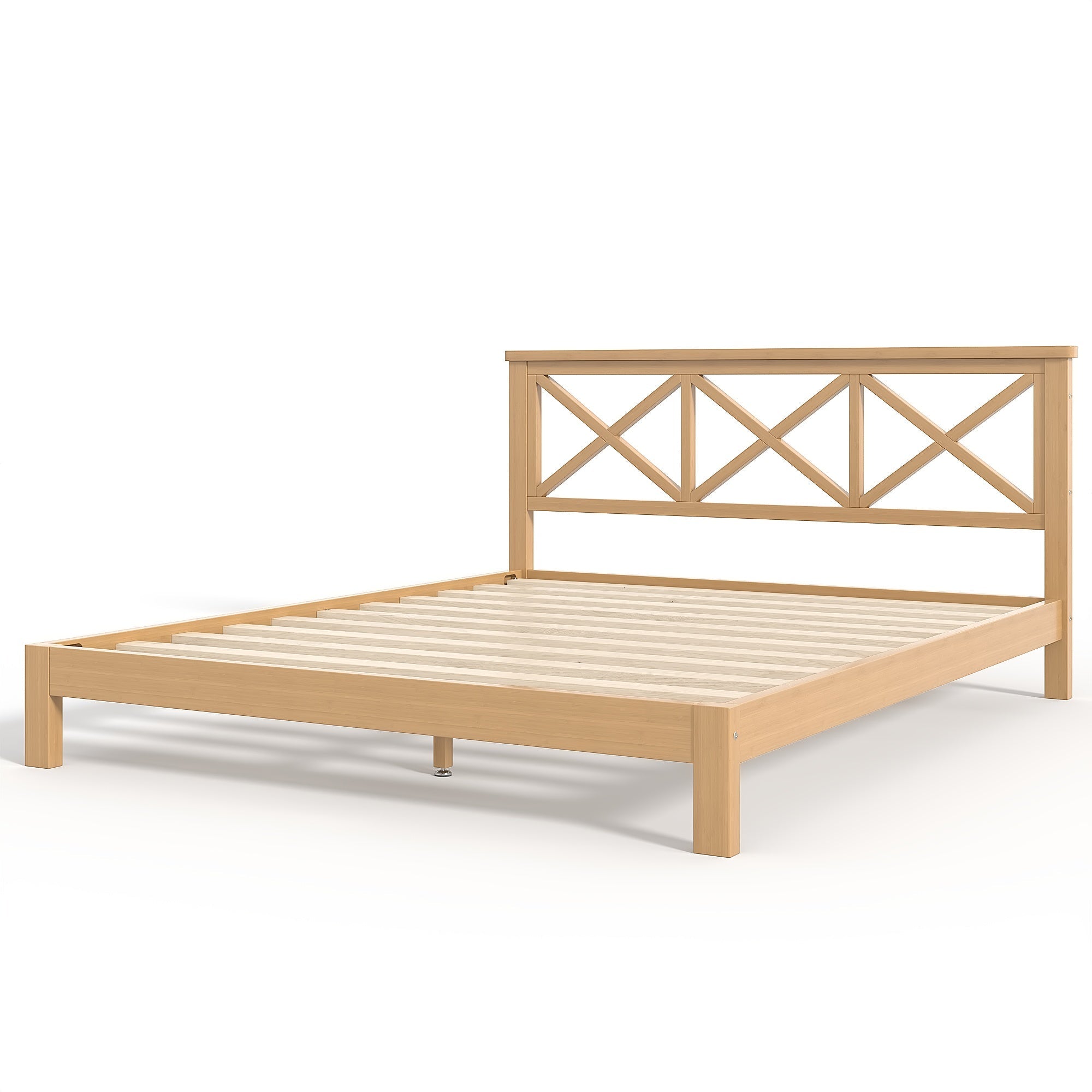 Bellemave® Bamboo Platform Bed with X - Shpaed Design Headboard, Mid - Century Modern Bed Frame with Wooden Solid Support Slats - Bellemave