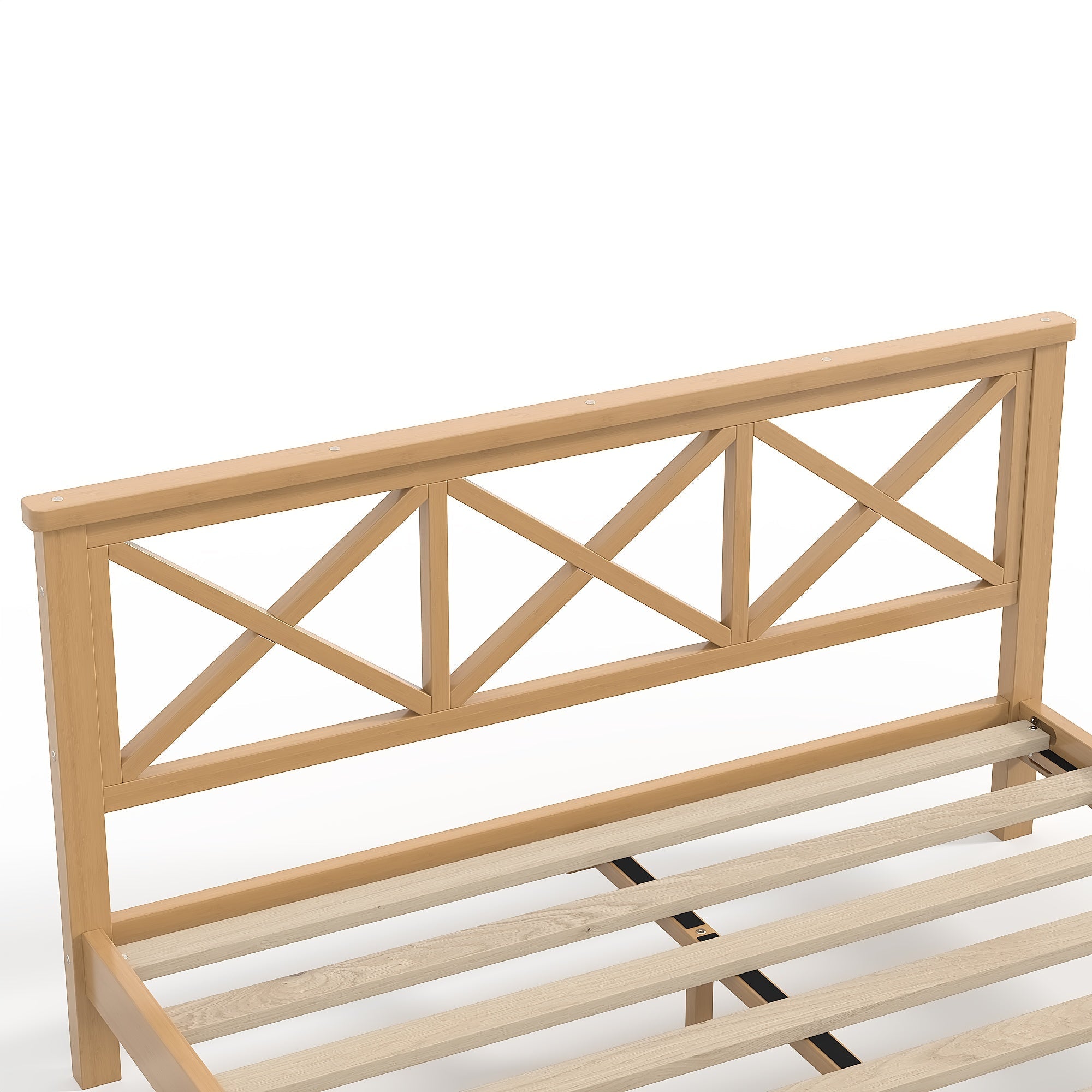 Bellemave® Bamboo Platform Bed with X - Shpaed Design Headboard, Mid - Century Modern Bed Frame with Wooden Solid Support Slats - Bellemave