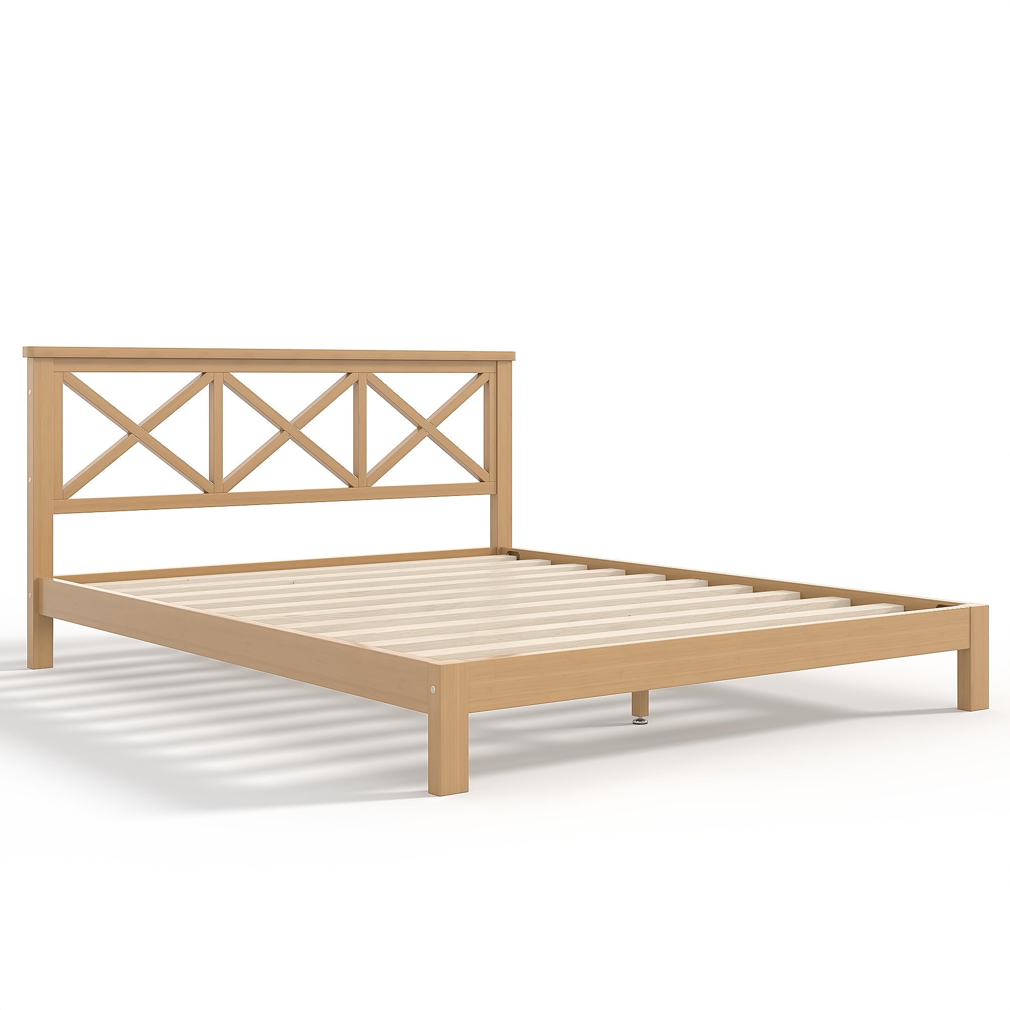 Bellemave® Bamboo Platform Bed with X - Shpaed Design Headboard, Mid - Century Modern Bed Frame with Wooden Solid Support Slats - Bellemave