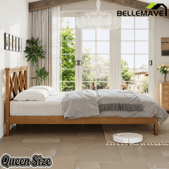 Bellemave® Bamboo Platform Bed with X - Shpaed Design Headboard, Mid - Century Modern Bed Frame with Wooden Solid Support Slats - Bellemave