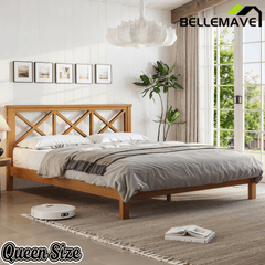 Bellemave® Bamboo Platform Bed with X - Shpaed Design Headboard, Mid - Century Modern Bed Frame with Wooden Solid Support Slats - Bellemave