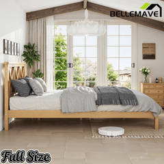 Bellemave® Bamboo Platform Bed with X - Shpaed Design Headboard, Mid - Century Modern Bed Frame with Wooden Solid Support Slats - Bellemave