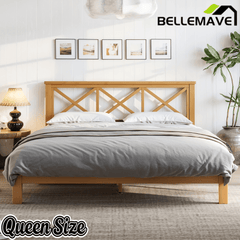 Bellemave® Bamboo Platform Bed with X - Shpaed Design Headboard, Mid - Century Modern Bed Frame with Wooden Solid Support Slats - Bellemave