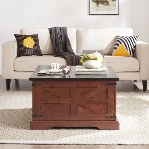 Bellemave® Barn design Center Table with Hinged Lift Top and Large Hidden Storage Compartment - Bellemave