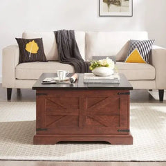 Bellemave® Barn design Center Table with Hinged Lift Top and Large Hidden Storage Compartment - Bellemave
