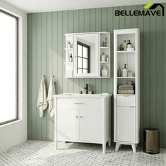 Bellemave® Bathroom Medicine Cabinet, Bathroom Mirror Cabinet Wall Mounted with 6 Adjustable Wood Shelves & Doors, Wall Cabinet with Mirror - Bellemave