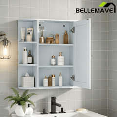 Bellemave® Bathroom Medicine Cabinet, Bathroom Mirror Cabinet Wall Mounted with 6 Adjustable Wood Shelves & Doors, Wall Cabinet with Mirror - Bellemave