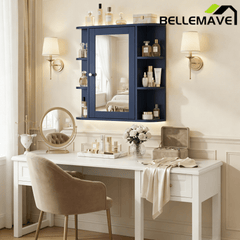 Bellemave® Bathroom Medicine Cabinet, Bathroom Mirror Cabinet Wall Mounted with 6 Adjustable Wood Shelves & Doors, Wall Cabinet with Mirror - Bellemave