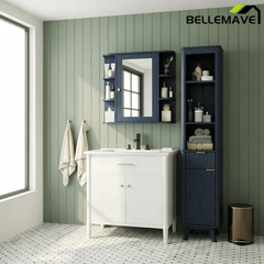 Bellemave® Bathroom Medicine Cabinet, Bathroom Mirror Cabinet Wall Mounted with 6 Adjustable Wood Shelves & Doors, Wall Cabinet with Mirror - Bellemave