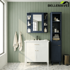 Bellemave® Bathroom Medicine Cabinet, Bathroom Mirror Cabinet Wall Mounted with 6 Adjustable Wood Shelves & Doors, Wall Cabinet with Mirror - Bellemave