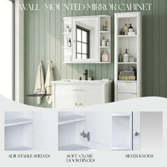 Bellemave® Bathroom Medicine Cabinet, Bathroom Mirror Cabinet Wall Mounted with 6 Adjustable Wood Shelves & Doors, Wall Cabinet with Mirror - Bellemave