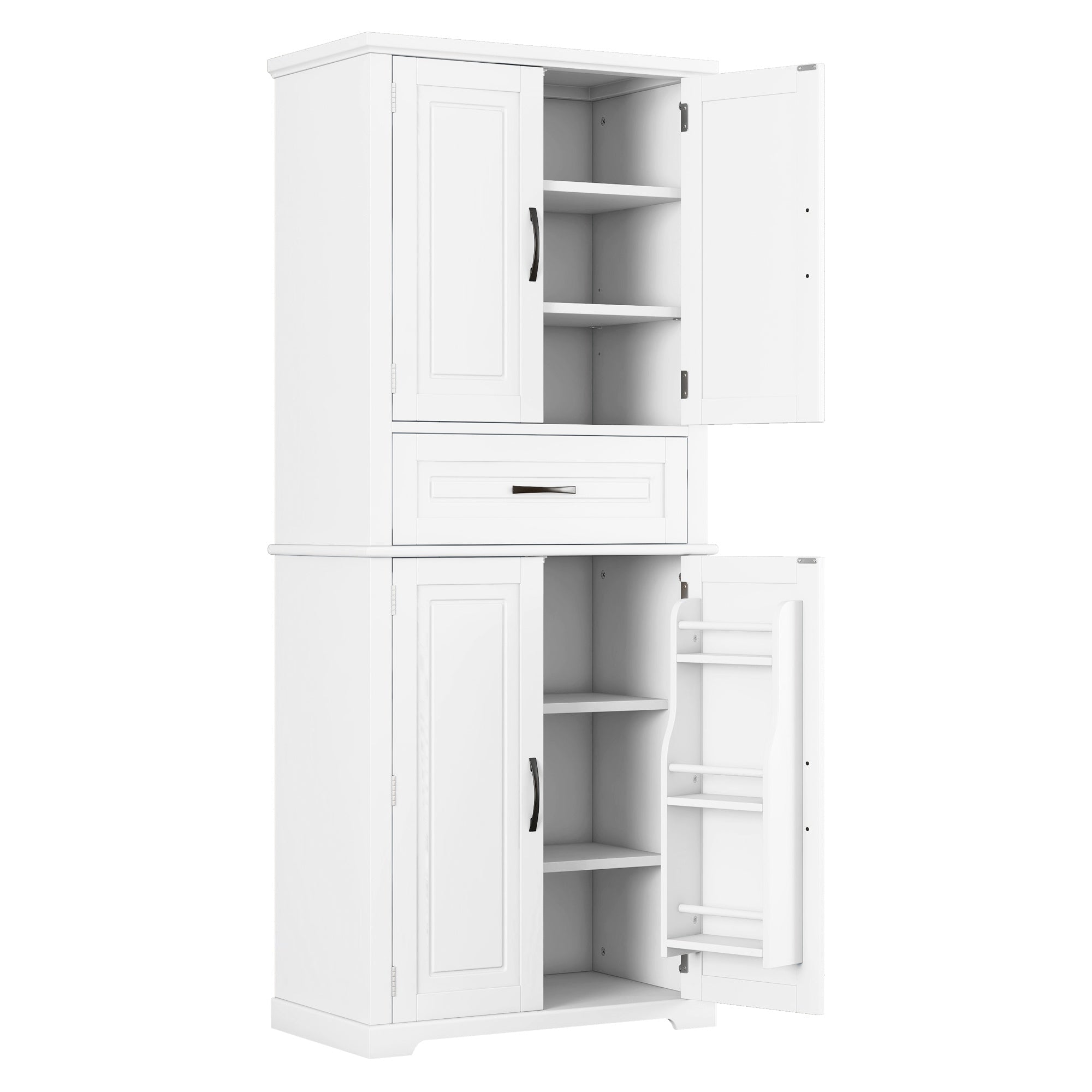 Bellemave® Bathroom Storage Cabinet with 4 Doors, 3 - Tier Racks on Down Doors & Storage Drawer for Bathroom, Living Room & Apartment - Bellemave