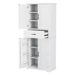 Bellemave® Bathroom Storage Cabinet with 4 Doors, 3 - Tier Racks on Down Doors & Storage Drawer for Bathroom, Living Room & Apartment - Bellemave