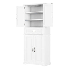 Bellemave® Bathroom Storage Cabinet with 4 Doors, 3 - Tier Racks on Down Doors & Storage Drawer for Bathroom, Living Room & Apartment - Bellemave