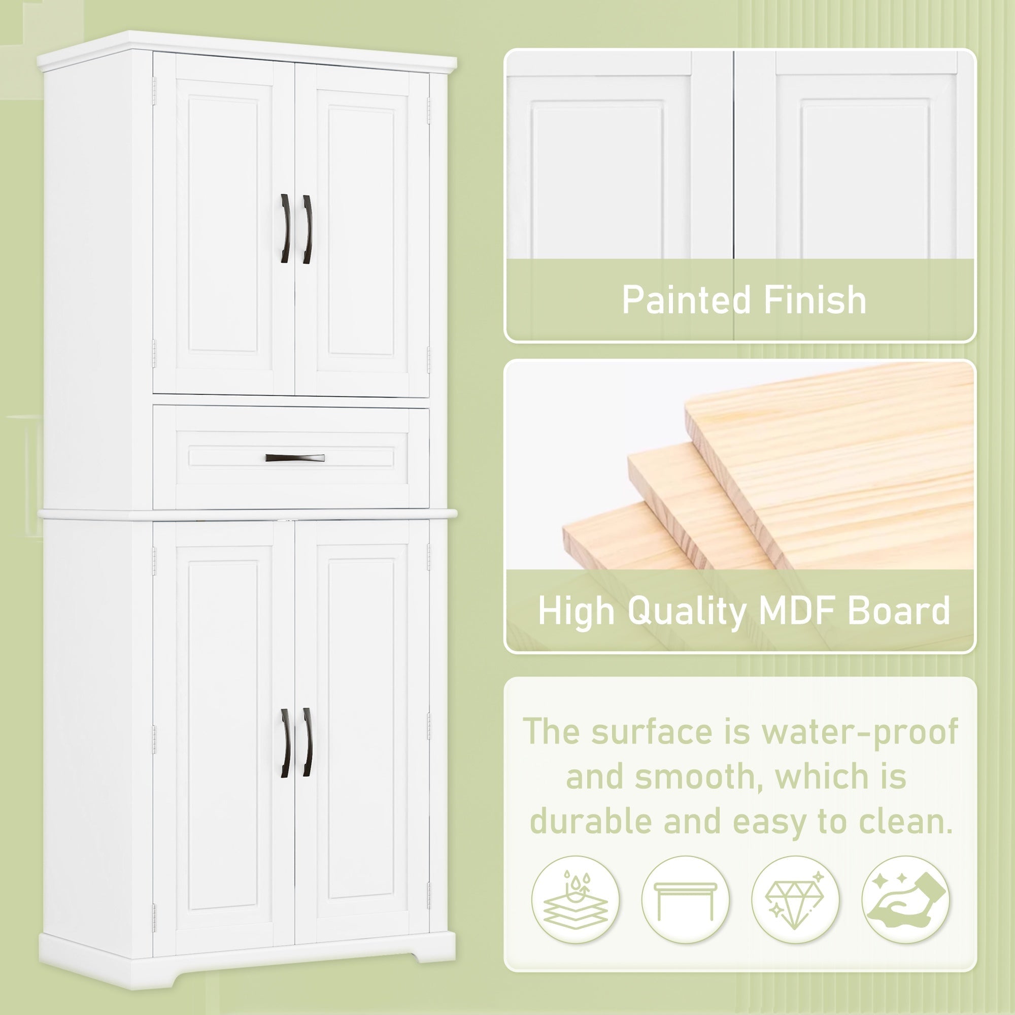Bellemave® Bathroom Storage Cabinet with 4 Doors, 3 - Tier Racks on Down Doors & Storage Drawer for Bathroom, Living Room & Apartment - Bellemave