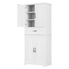 Bellemave® Bathroom Storage Cabinet with 4 Doors, 3 - Tier Racks on Down Doors & Storage Drawer for Bathroom, Living Room & Apartment - Bellemave