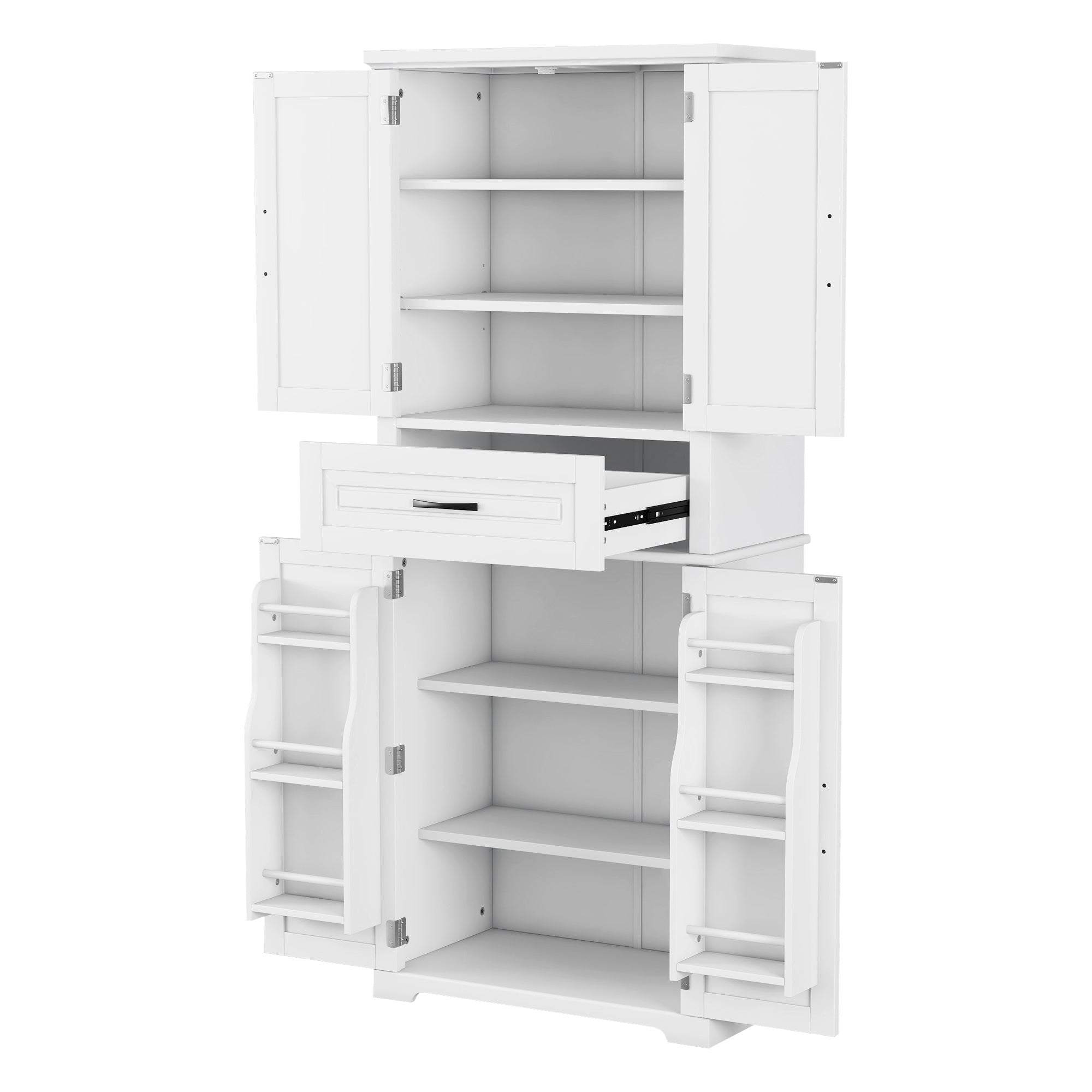 Bellemave® Bathroom Storage Cabinet with 4 Doors, 3 - Tier Racks on Down Doors & Storage Drawer for Bathroom, Living Room & Apartment - Bellemave