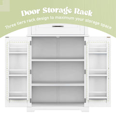 Bellemave® Bathroom Storage Cabinet with 4 Doors, 3 - Tier Racks on Down Doors & Storage Drawer for Bathroom, Living Room & Apartment - Bellemave