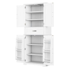 Bellemave® Bathroom Storage Cabinet with 4 Doors, 3 - Tier Racks on Down Doors & Storage Drawer for Bathroom, Living Room & Apartment - Bellemave