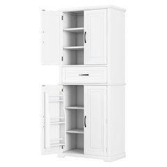 Bellemave® Bathroom Storage Cabinet with 4 Doors, 3 - Tier Racks on Down Doors & Storage Drawer for Bathroom, Living Room & Apartment - Bellemave